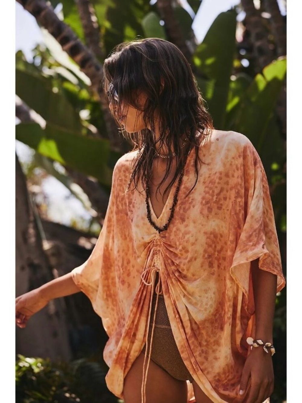 Free People Y2k Valencia Ruched Drawstring Kimono Swim Cover Up Women’s One Size
